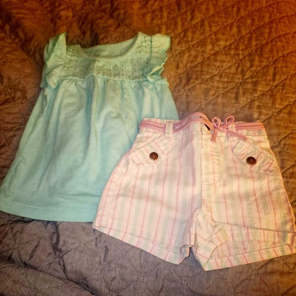 2pc Disney striped shorts and aqua tee